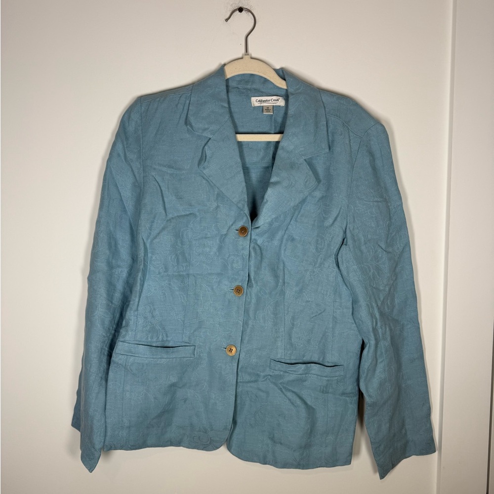 Coldwater Creek Linen Blue Blazer Jacket Lightweight Classic Button Front M
